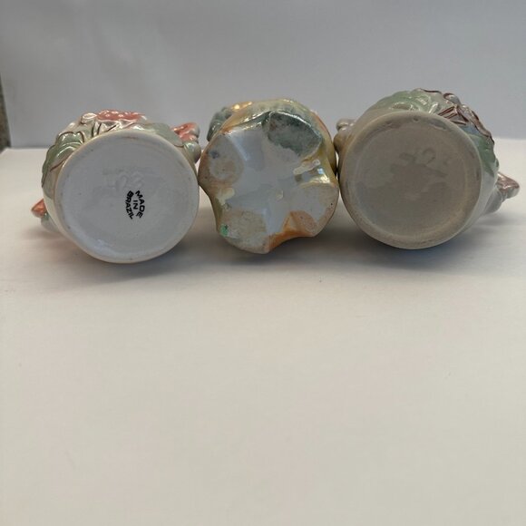 Vintage Three Glazed Floral Vases White Pink and Green - Picture 5 of 9